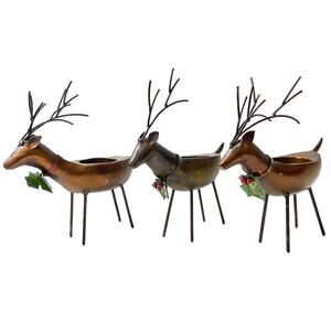 Lot of 3 Copper Reindeer Tea Light Candle Holders – Holiday Home Decor